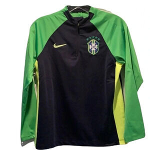 Brazil Soccer Quarter Zip Jacket Nike Youth CBF Warm Up Size L NWT